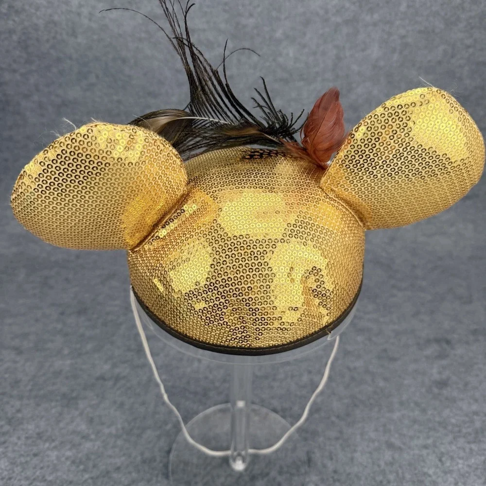 Disney Parks Minnie Mouse Gold Sequin Ears Peacock Feather Headband One Size